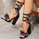 Liyke 2026 New Arrivals Open Toe White Sandals For Women Handwork Embroidery Butterfly Lace Up High Heels Party Dress Shoe Pumps