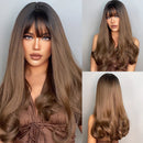 EASIHAIR Light Orange Synthetic Wigs Long Wavy Ombre Natural Hair Wigs with Bangs for Women Cosplay Lolita Wig Heat Resistant