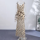 Polka Dots Print Detachable Scarf Sling Dress 2026 New Ladies Slim V-neck Spaghetti Strap Long Robes Women's Beach Dresses