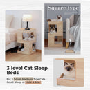 Wood Cat Condo House Bed with Removable Soft Mats Modern Cat Tree Tower with Scratching Pad Cat Scratcher Furniture Kitten Toys
