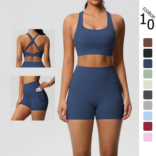 The Flow State | 2-Piece Pocketed Yoga Set — Sports Bra & Bike Shorts