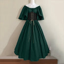 Women Patchwork Medieval Renaissance Dress Halloween Gothic off Shoulder Retro Long Dress