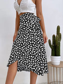 Benuynffy Boho Women Casual Print Tie Side Wrap Skirt Elegant High Waist Female Summer Asymmetrical Knee Length A-Line Skirts