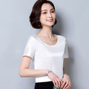 womens tops and blouses 2023 women shirts casual Silk O-neck sling top satin short sleeve stretch Solid blouse 2126 50