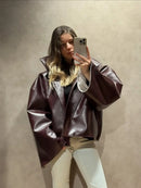 Retro Crocodile Pattern Short Women's Leather Jacket High Collar Zipper Loose Long Sleeve Jackets 2026 Lady Street Daily Wear