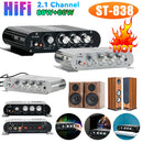ST-838 HiFi 2.1声道功率放大器 立体声低音功放 RMS 80W*2 D类迷你媒体播放器 MP3车载家用功放 黑色