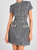 Summer Autumn Patchwork Slim Fit Party Dress, Women 2025 Vintage Backless O Neck Mini Dress, Sexy Sleeveless Pocket Ladies Dress