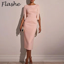 Elegant Women Midi Dress O Neck Half Sleeve Bead Design Party Bodycon Dress Women Fashion Summer Office Dresses Pink White Black