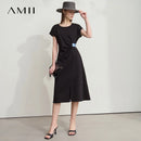 AMII Minimalist Summer Casual Dress for Women 2025 Solid Round Neck Sleeveless Dresses Lady Fashion Slim Straight Skirt 12512031