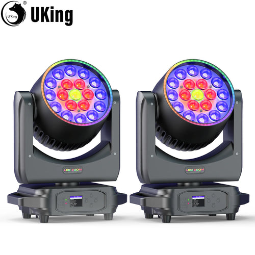 U'King 2件220W光束变焦摇头灯带灯带19颗15W RGBW LED舞台灯DMX512 DJ灯适用于KTV酒吧派对