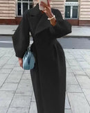 Autumn and Winter New Retro Palace Style Lantern Sleeves Large Lapel Woolen Coat Long Coat пальто женское