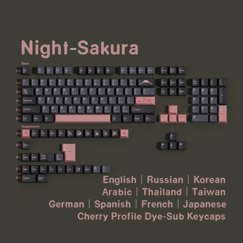 Night Sakura Pbt Keycaps Cherry Profile Japanese Korean Russian German Spanish Arabic French Big Set Key Caps For Mx Switches