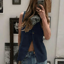 Women's Vest Spring Summer Slessveless Top Two Button Jackets Casual Slim Fit Gilet Khaki Women Clothing Fashion 2024 New