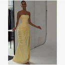 The Helios | Butter Yellow Pleated Gown with Backless Silhouette