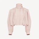Fashion Stand Collar Short Jacket Women Long Puff Sleeve Single-breasted Pleated Women's Coat 2025 Autumn Lady Outwears Street
