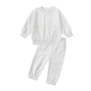 2026 New Arrivals Little Girls Clothing Tracksuit 2 Pieces Set Warm Fleece Plain Top Sweatshirt+Pants Loungewear Suit For Kids