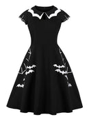 Tonval Bat Embroidery Halloween Costumes Party Vintage Dresses for Women Cap Sleeve Keyhole Front Retro A Line Dress