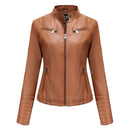 Faux Leather Motorcycle Jacket for Women, Female Coat, Moto Biker, Purple, Black,  Autumn, Spring, Fashion