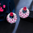 CWWZircons Top Hot Pink Red Cubic Zirconia Stone Women Round Big Party Wedding Drop Earrings Luxury Festive Jewelry CZ317