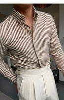 British Casual Seersucker Striped Long Sleeve Shirt Men's Slim Casual Business Shirt High Quality