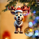 2D Acrylic Cartoon Fawn Christmas Tree Pendant Christmas Cartoon Cute Christmas Hat Fawn Print Easter Decorations