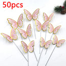 50pcs Butterfly Cake Decoration Gold Pink Butterfly Cake Toppers Birthday Wedding Anniversary Shower Baking Toppers