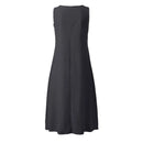 Breathable Summer Women Midi Dress Linen Blend Notch V Neck Dress Button Sleeveless Loose Fit Dresses Comfy Casual Beach Outfit