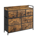 SONGMICS Chest of Drawers, Bedroom Cabinet, 7 Fabric Drawers with Handles, Metal Frame, Rustic Brown and Ink Black