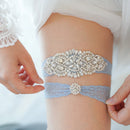 Sky Blue Bridal Wedding Garters 2025 for Bride Party Crystals Pearls Sexy Rhinestone  Garter Belt for Women Accessories Gift