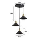 3 Lights Vintage Industrial Pendant Light, Metal Edison Design,Black Metal Hanging Chandeliers,E27 Ceiling Lighting for Kitchen