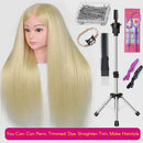 New Female Mannequin Training Doll Head With 70% Real Hair For Hairsyles Hairdressing Cosmetology Dolls Head With Stand Tripod
