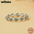 WOSTU 925 Sterling Silver Elegant Roseflower Band Rings For Women Paved Shiny Zircon Party Ring Special Jewelry Gift For her