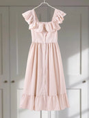Flying Sleeve Ruffle Striped Slip Long Dress Women Elegant Square Collar Waist Cinching Pleat Party Dresses Chic Ladies Vestido