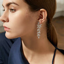 LXOEN Luxury Flower Leaf Zirconia Women Statement Long Drop Earring Wedding Party Bridal Dubai Jewelry Gift Pendientes Mujer