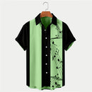 2024 New Men's Shirt Summer Bowling Shirt Note Pattern Printed Daily Short Sleeve Button Comfortable Casual Men's Clothing