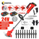 CONENTOOLMetal Blade Cordless Strimmer Set Electric Lawns Garden + Blades Detachable Grass Trimmers 21V Rechargeable 2 Batteries