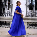 ANLAN Miyake Pleated Maxi Long Dress Mesh Petal Sleeve Half Turtleneck Formal Dresses for Women 2024 New Hot Sales 6KK9927