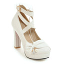 Shoes Woman Pumps Cross-tied Ankle Strap White Pink Wedding Party Shoes Platform Dress Women Shoes High Heels Bow Ladies shoes