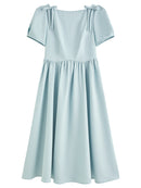 FSLE French Style Square Neck Dress for Women Bow Summer 2025 New Slim Fit Dress Midi-length 25FS12623