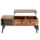 VEVOR Lift Top Coffee Table Round Rectangle Table with Extra Storage Pockets Pop Up & Flipable Coffee Table for Living Room