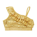 Fashion Girls Tops for Dancing Summer Sleeveless Asymmetrical Sequins Ruffled Tank Crop Top Kids Dance Wear Children's Clothes