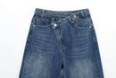 HH Women Trendy Cross Waist Wide Leg Jeans Asymmetrical Button Fly High Waist Baggy Denim Pants For Streetwear Y2K Outfits