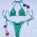 Red Sexy Bikinis Swimsuits With Rhinestones Women Swimwear Push Up Brazilian Bikini Beach Swim Wear Bathing Suits Pool Bather