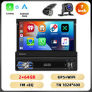Podofo 4Core 1Din Android Car Stereo 7 ''Retractable Screen Car Radio Carplay Android 2 + 64G Mirror Link GPS WIFI Car Audio