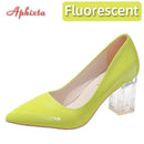 Aphixta 7cm High Heels Women Lady Orange Leather Pumps Female Wedding Green Transparent Shoes Drop Shipping Plus Size  30-50