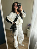 Casual Paneled Contrast Women's Pants Sets Stand Collar Zipper Cropped Jackets Elastic Wide Leg Pant 2026 Autumn Lady Tracksuits