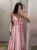 Fashion Women Floral Dress Sleeveless Spaghetti Strap Cinched Waist Slim Female Dress Chic Summer Vacation Clothes 2026 New
