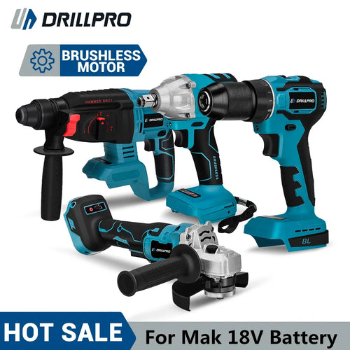 Drillpro Electric Power Tool Set 800N.M Electric Wrench Rotary Hammer 13mm Power Drill 125mm Angle Grinder For Mak 18V
