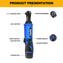 Cordless Ratchet Wrench, 2 x 12V 1.5Ah Batteries, Charger, Power Tool Wrench 3/8" Sq Drive,Cordless Ratchet with 7 Sockets