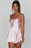 2024 Summer New Sexy Slim Fit and Slim Off Back Solid Color Suspended Dress and Pants